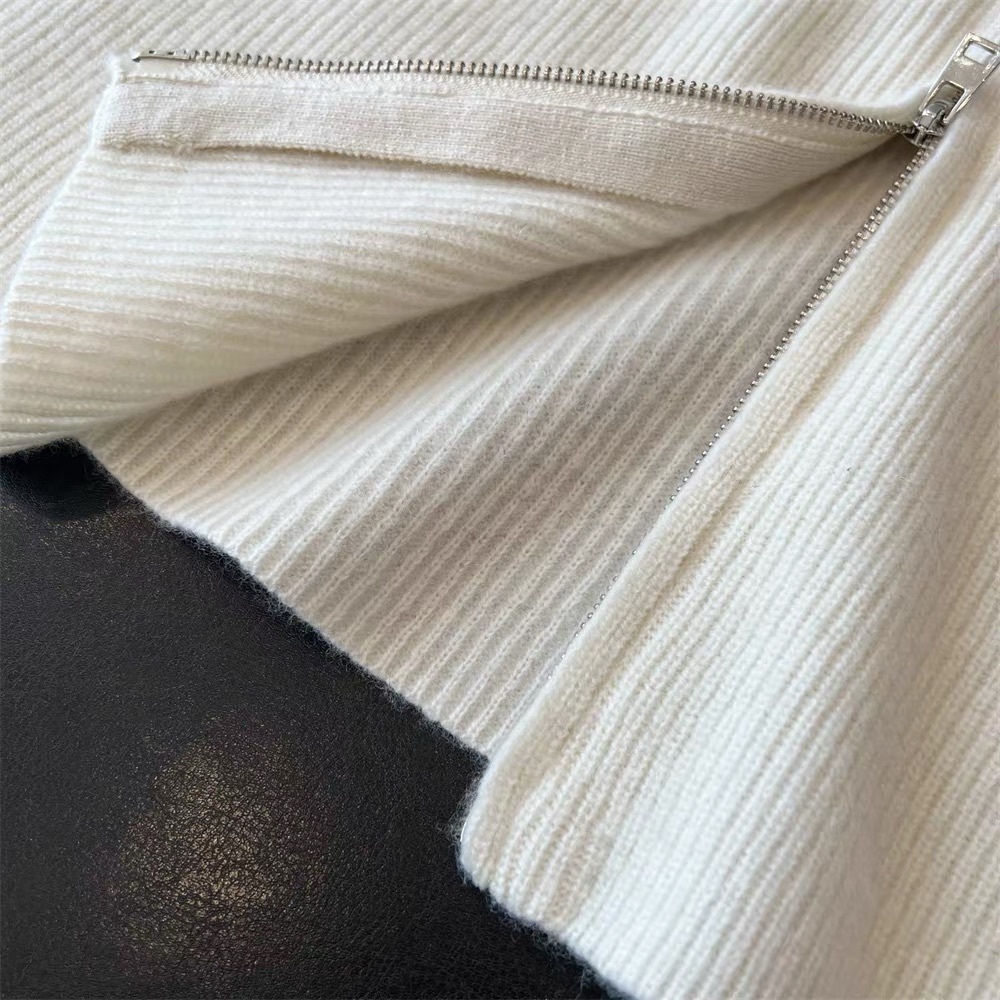 Cream Ribbed Zip-Front Knit Sweater - Picture 6 of 6